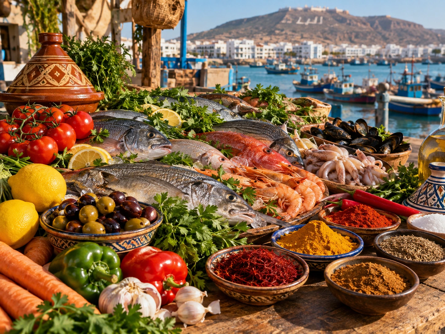 Fresh seafood and ingredients in Agadir